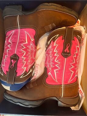 Women's Pink Accent Brown Western Work Boots
